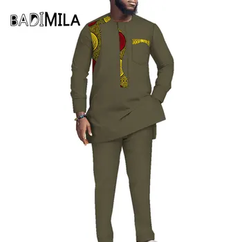 Āfrikas Apģērbu Dashiki Vīrieši 2 Gabali Krekli un Elsas Uzstādīt Kokvilnas Lupatu Āfrikas Drēbes ar garām Piedurknēm Apģērbs Wyn1823