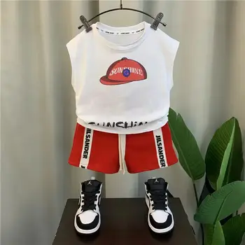 2023 Jaunu Zēnu Summer Set Bērnu Atpūtas Sporta Set Baby bez Piedurknēm T-krekls Īsām Divas Gabals, kas