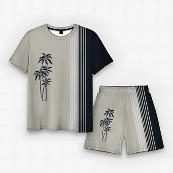 Jauno Modes Kokosriekstu T Krekls Vīriešiem Svītrainām Beach T Vasara Casual Bikses un īsām piedurknēm drukāts Komplekts
