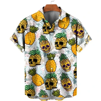 Ananāsu Augļu Havaju Krekli Citronu 3d Drukas Krekli Vīriešu Modes Blūzes Gadījuma Beach Camisas Vasaras Vīriešu Profesija, Atloks Krekls