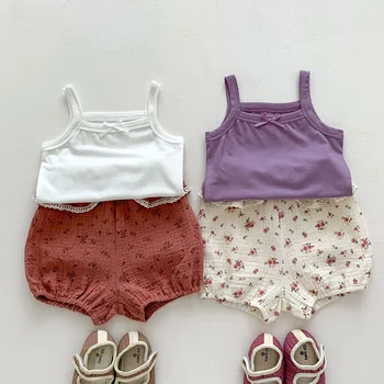 Jaundzimušo Bērnu, Meiteņu Apģērbs, Tērps Bez Piedurknēm, Kokvilnas Tīrtoņa Krāsas Veste+Drukas Šorti Toddler Baby Girl Apģērbu Komplekts Vasaras