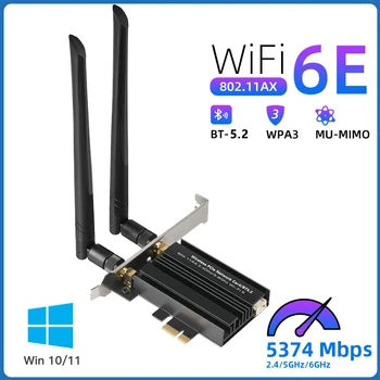 WiFi 6E 5374Mbps Tīkla Karte Tri Band 2.4 G/5.G/6Ghz Wireless PCIE Adapter Bluetooth 5.2 Bezvadu Karti PC Win10/11 USB Maršrutētāju