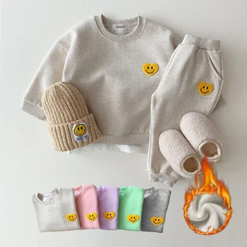 Korejas Bērnu Zēnu Apģērbu Komplekti, Vilnas Oderi Drēbes Bērniem Sabiezēt Džemperis Un Samta Baby Meitenēm, Džemperi, Topi+ Elsas Uzvalki 2GAB