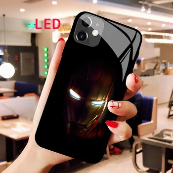 dzelzs vīrs Gaismas Rūdīts Stikls telefonu gadījumā Par Apple iphone 13 14 Pro Max Pulss mini Luksusa Modes RGB LED Apgaismojums jaunu segumu