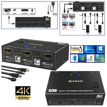 HDMI-saderīgam KVM Iebūvēts Duālais Displejs Sadalītāja Adapteris Tips-c KVM USB Centrmezglu, komutatoru Plug and Play Multi-funkciju slēdzis Spēle