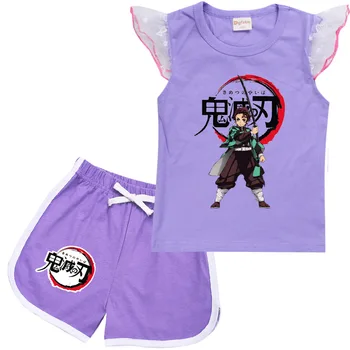 Bērni Komplekts Spēle, Drēbes, T Krekli Meitene Demon Slayer Ghosty T-krekls Bērnu Apģērbs Zēniem T+īss Elsas 2gab Pusaudžu Meiteņu Topi