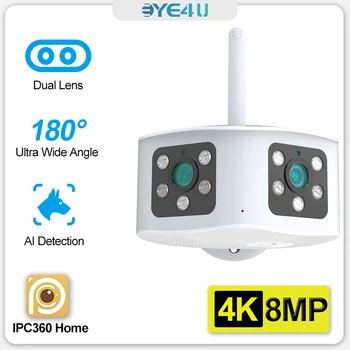 4K 8 MP Dubultā Objektīva Drošības Kameras Āra 6MP HD WiFi Binokļu Uzraudzības CCTV kameras IP Kameras 180° Ultra Platleņķa AI Izsekošanas P2P