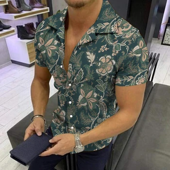 Vasaras Modes Vīriešu Krekls ar Īsām Piedurknēm Drukāts Atloks Vienu Krūtīm, Top Jaka Iela Beach Ikdienas Ikdienas Apģērbs Blūzes