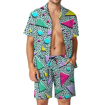 2023 Vīriešu Vasaras Gadījuma Īsām Piedurknēm Krekls Un aukliņu Bikses Vintage Iespiesti Tērpi, Divas Gabals Komplekti Modes Tērpiem