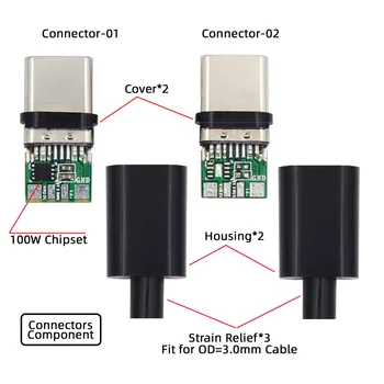 Jimier 2gab DIY OEM 24Pin USB-C Savienotājs, Iespraudiet USB C Tipa Vīriešu 100W PD USB 2.0 Datu Korpusa Vāka