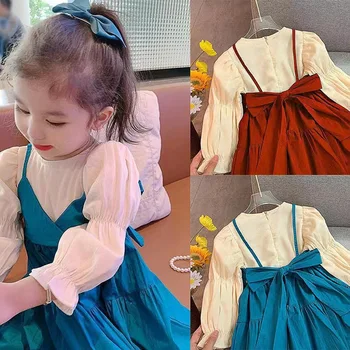 2023 Pavasara Rudens Baby Girl Apģērbu Meitenēm Kleitu Priekšgala Mezgls Cute Maz Svārki Princese Kleita Toddler Bērniem Dzimšanas Dienas Ballīti Drēbes