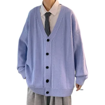 Jauna Vīriešu Jaka Rudens Vīriešu Outwear Vīriešu Džemperi ar V-veida kakla Argyle Retro Japāņu Moderns Visu maču Gadījuma Lielgabarīta Brīvs Džemperis