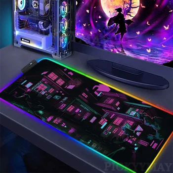 Pilsētas Neona RGB Peles Paliktņa Spēļu LED peles paliktņi Peles Mat Tastatūras Paklājiņš Anti-slip Darbvirsmas peles paliktnis XXL Gaismas Deskpads 900x400