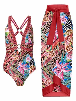V Kakla Beachwear 2023 Sieviešu Modes Peldkostīmi Vasaras Atklātu Atpakaļ Drukāt, Peldkostīmu un Cover-Up Beach Stila peldkostīmu Sexy