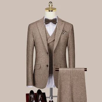 Pilns Vīriešu Uzvalki Modes Jaunu Maksimumu Atloks, Augstas klases Vīriešu Žakete Šiks Divas Pogas tīrtoņa Krāsu Slim Uzvalks, Kāzu Uzņēmējdarbības Ikdienas Komplekts