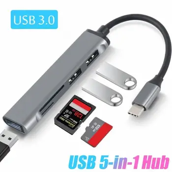 5 In 1 C Tipa HUB USB 3.0 Multiport Sadalītāja Adapteris Ar SD TF Porti, Karšu Lasītājs klēpjdatoram Macbook Datoru, DATORU Aksesuāri