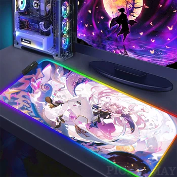 Gaming Peles Paliktņa RGB Galda Pārklāji Honkai Zvaigžņu Dzelzceļa Spēlētājs, peles paliktnis LED Galda Spilventiņi Backlit Gumijas Darbvirsmas Mat XXL Mause Mat Anime