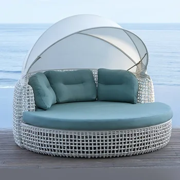 Āra guļ gultā Ziemeļvalstīm āra rotangpalmas dīvānu resort baseins atpūtas rotangpalmas krēsls beach recliner