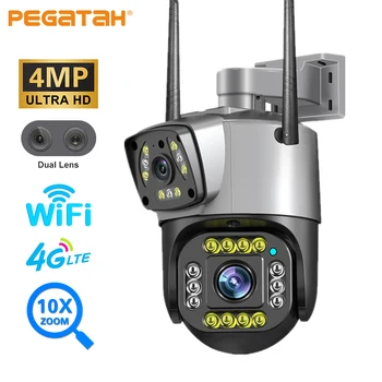 4MP Wifi 4G PTZ Kamera HD Dual Objektīvs, 10X Tālummaiņas Āra IP Drošības Kameru AI Cilvēka Atklāt Nakts Redzamības Novērošanas Videokameras