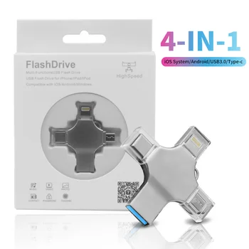 USB 3.0 Flash Drive 64GB, 128GB 4 1 pendrive iPhone iPad Pro Android Pen Drive 32GB 256 GB Ārējās Glabāšanas