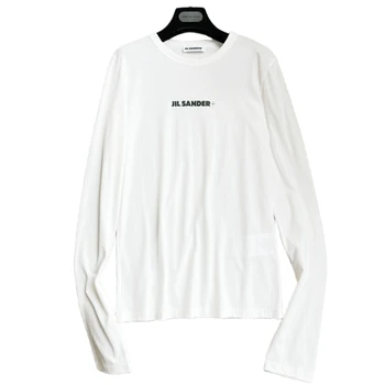 Sieviešu Modes Sander Jil T-krekli Hip Hop Stilā Balts T Krekls ar garām Piedurknēm ar Apaļu Kakla Tshirts