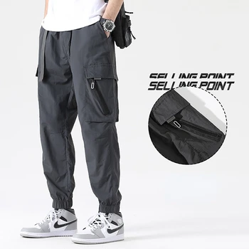 HOUZHOU Ledus Kravas Bikses Vīriešu Vasaras Melnā Golfa Bikses Vīriešu Rāvējslēdzēju korejas Streetwear Hip Hop Zaudēt Gadījuma Safari Stils