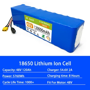 48V 120Ah Uzlādējams Li-ion Battery Pack 100.A BMS 1000W 13S3P Elektrisko Velosipēdu, Elektrisko Motorollera Akumulators+54.6 V Lādētājs