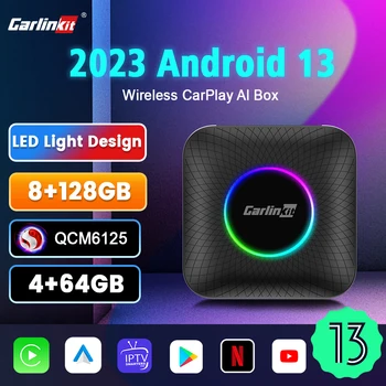 Carlinkit Smart Tv Box Android 13 Auto, Play Bezvadu Android Auto Wireless Dongle QCM6125 8-Core 4G Lte Netflix Iptv Fota Atjauninājumu