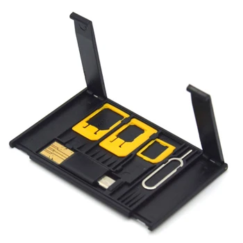 Melns 5 in 1 Universal Mini SIM Kartes Adapteri Uzglabāšanas Gadījumā Komplekti Nano Micro SIM Kartes Atmiņas Kartes Turētāju Lasītājs Vāciņš Pieslēgvietas