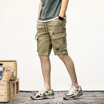Kravas Bikses Vīriešu Jogger Taktiskās Īsās Bikses Multi Pocket Šorti Vīriešiem Oversize Apģērbu Ikdienas Kokvilnas Modes Āra Pelēkas Bikses