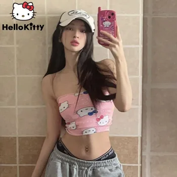 Aoger Hello Kitty Caurule Top Sievietes Sexy Slim Kultūraugu Top Anime Iespiesti Krūšturis Y2k Bez Piedurknēm Topi Vasaras Atpūtas Apakšveļa Apģērbi