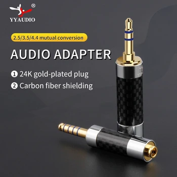 Zelta Pārklājumu Austiņu Ligzda 2,5 mm 3,5 mm 4.4 mm konversijas Audio adapteri Stereo Male Plug Oglekļa Šķiedras Audio Savienotājs