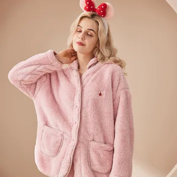 Jaciņa Stāv Apkakle Pajama Komplekti Flaneļa Sieviešu Pidžamas tīrtoņa Krāsu Plīša Homewear Uzvalks Rudens Ziemas Siltuma Pidžamas Bikses