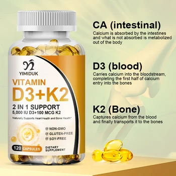 Vitamīns D3K2 Kapsula lai sekmētu Kalcija Uzsūkšanos Kaulu & Locītavu Veselību, Novēršot Osteoporozes Palielināt Imunitāti, Atbalsta Sirds