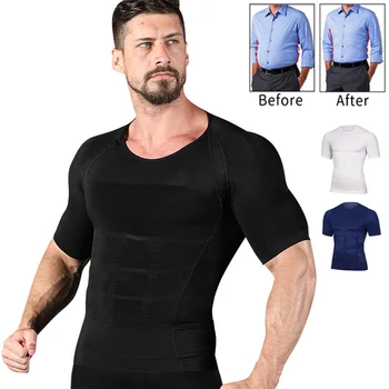 Vīriešiem, Ķermeņa Tonizēšana T-Krekls Slimming Body Shaper Korektīvo Stāju Vēdera Tauku Kontroles Kompresijas Slim Korsešu Cilvēks Modelēšanas Apakšveļa