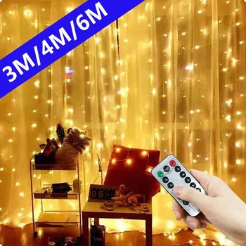 LED String Gaismas Ziemassvētku Rotājumi Tālvadības pults USB Kāzu Vainags Aizkaru 3M Lampas Brīvdienu Guļamistaba Spuldzes, Āra Pasaku