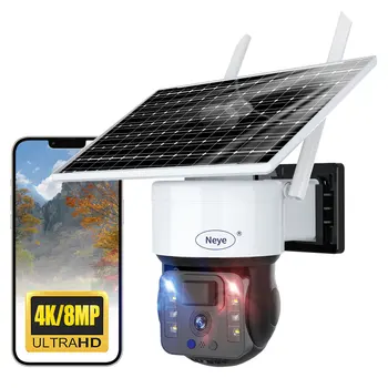 8MP/4K Bezvadu Uzlādējamais Akumulators Saules Āra Pan Tilt Drošības Kameras Divvirzienu Audio IP66 Ūdensnecaurlaidīgs Monitoringa Kamera