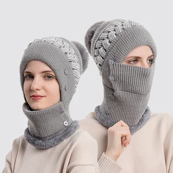 2023 Sieviešu Ziemas Siltas Cepures Korejas Iespiesti Vilnas Adīti Džemperi, Cepures Vintage Sabiezēt Gorras Biroja Dāma Harajuku Naģenes