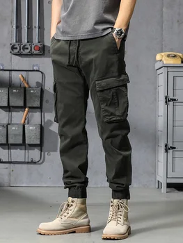 Pavasarī, Vasarā Vīriešu Kokvilnas Kravas Bikses Multi-Kabatas Armijas Militāro Slim Fit Joggers darba Apģērbi Gadījuma Kokvilnas Taktiskās Bikses