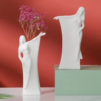 Ziemeļvalstu ins body art keramikas vāzes balts radoši rokdarbi mājas dzīvojamā istaba sauso ziedu ieliktņiem