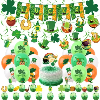 St. Patrick ' s Day Partijas Apdare Laimīgs Āboliņš Cepuri Īrijas Shamrock Baneris, Balonu Linga Kūka Top Mazulis, Zēns Dāvanu Svinēt Festivāls