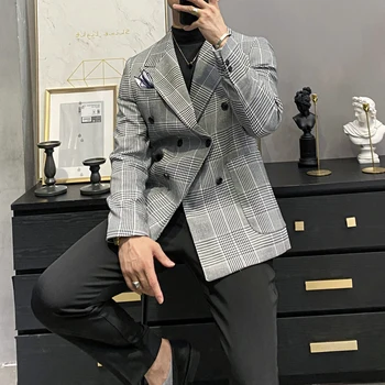 2023 Vīriešiem Dubultā Krūtīm, Žakete Slim Fit Modes Biznesa Gadījuma Uzvalks Jaka Britu Stila Kāzu Kleita Izšūta Bleizeri