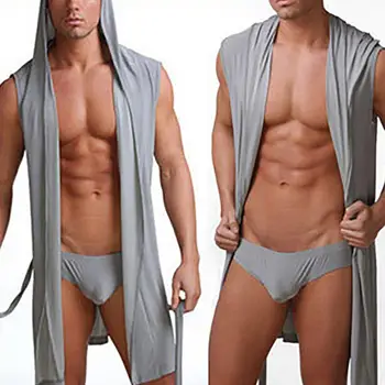 Vīriešu Vasaras Kleita Pirts Drēbes, Seksīgas Pidžamas Sleepwear Hombre Bez Piedurknēm, Kapuci Gadījuma Peldmētelis Kimono Naktskrekls Drēbes Tīrtoņa Krāsu