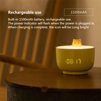 Gudrs LED Nakts Gaisma Teacup Kaķis Lampas Touch Sensors Nightlights ar Modinātājs, USB Uzlādējams Galda Lampas Bērnu Bērniem Dāvanu