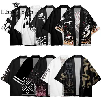 Vīriešu Kimono Japāņu Stila Kimono Cilvēks Yukata Samurai Kimono Black Haori Tradicionālo Kimono Vīriešiem Yukata Jaciņa Krekli Harajuku