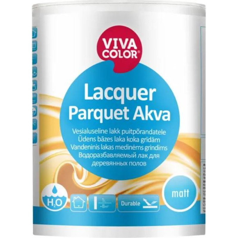 Vivacolor LACQUER PARQUET AKVA laka koka grīdām, pusmatēta, ūdens bāzes 1L