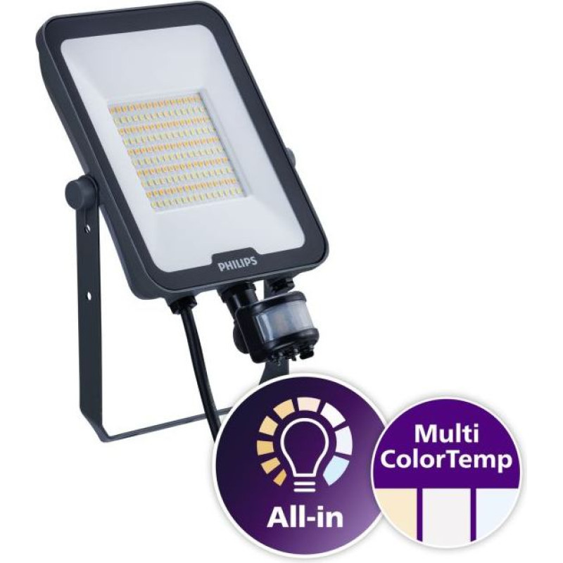 Philips Ledinaire All-in floodlights. 10 W. 1100 lm. 1200 lm. 3000 K. 4000 K. 6500 K. CRI80. Sensor-based on/off. Symmetrical. MDU1. IP65 LED prožektors