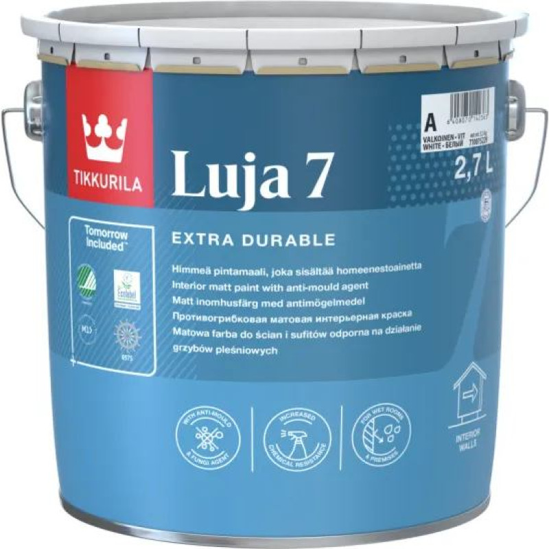 Tikkurila Luja 7 krāsa sienām, griestiem mitrām iekštelpām, matēta 0,9L