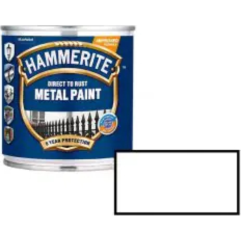 Hammerite Smooth Spīdīga aizsargkrāsa metāla virsmām, gluda virsma, balta 0.75L