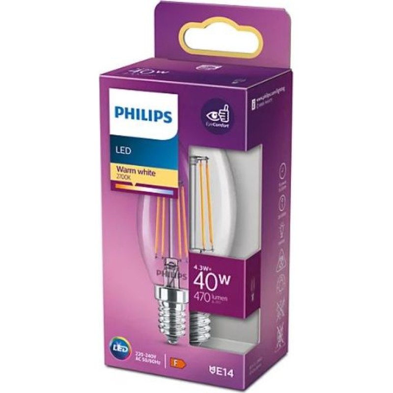 Philips LED classic spuldze 40W B35 E14 2700K